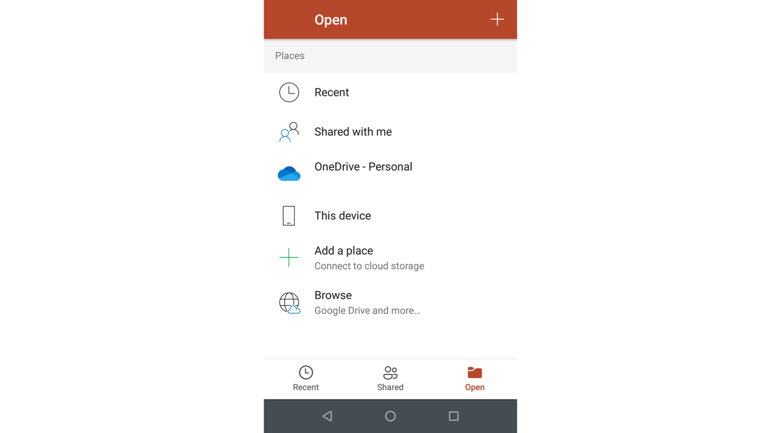 PowerPoint for Android Open presentation options