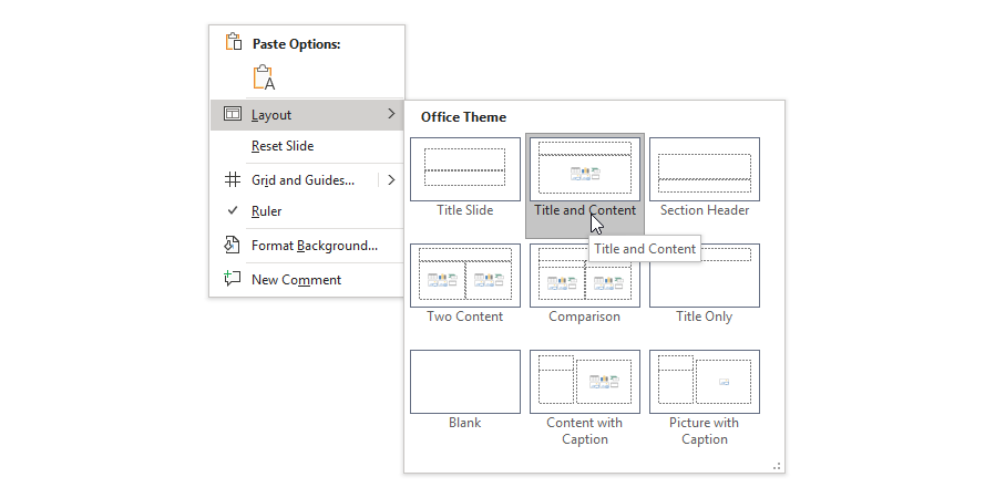 PowerPoint right click layout assignment