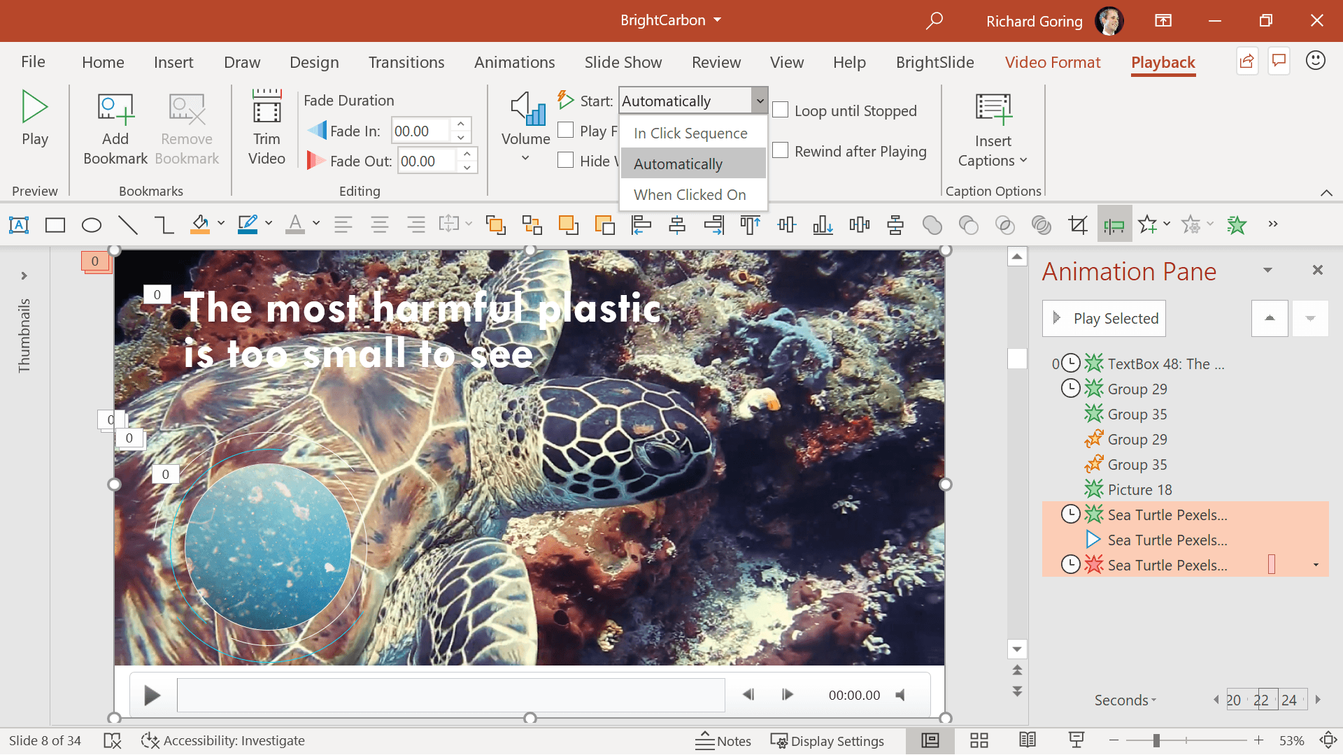 how do you insert a video in powerpoint for mac to automatically play