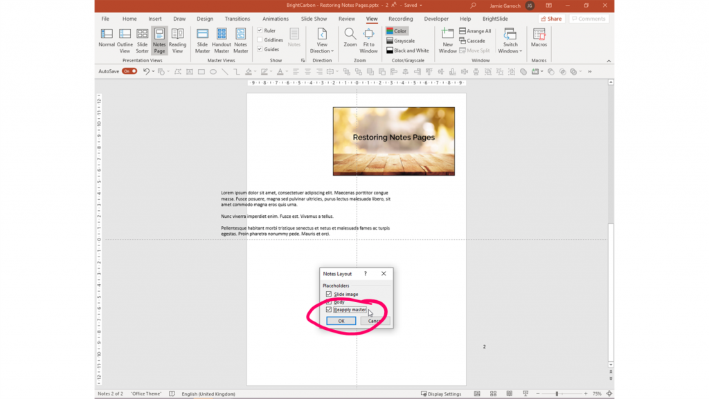 Restoring Notes Pages in PowerPoint | BrightCarbon