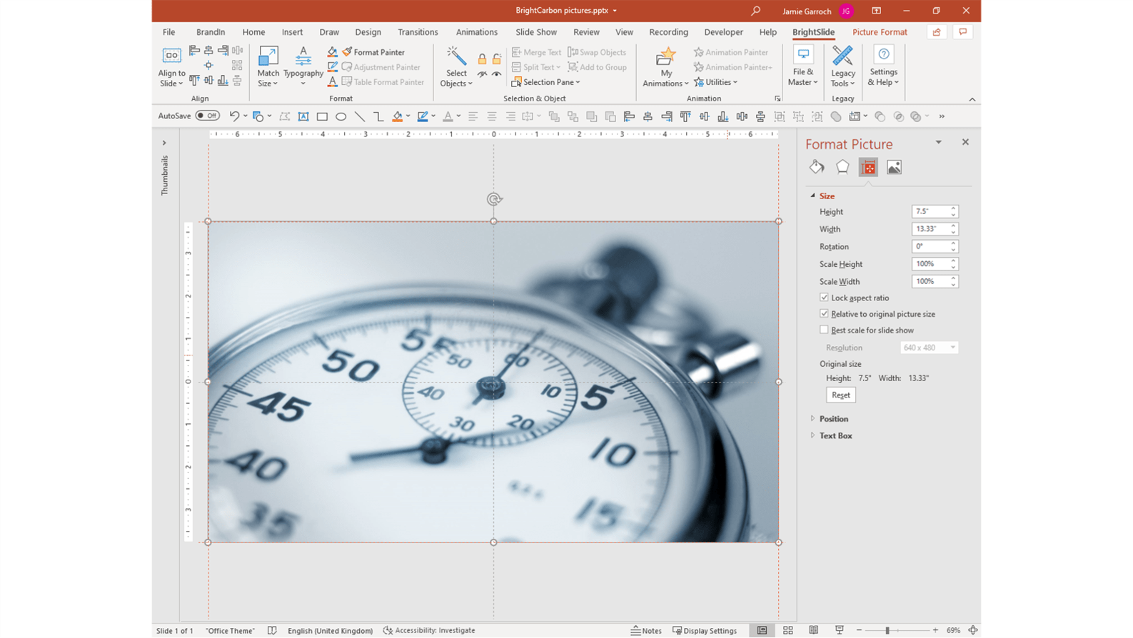 screenshot of picture inserted into PowerPoint at 72dpi
