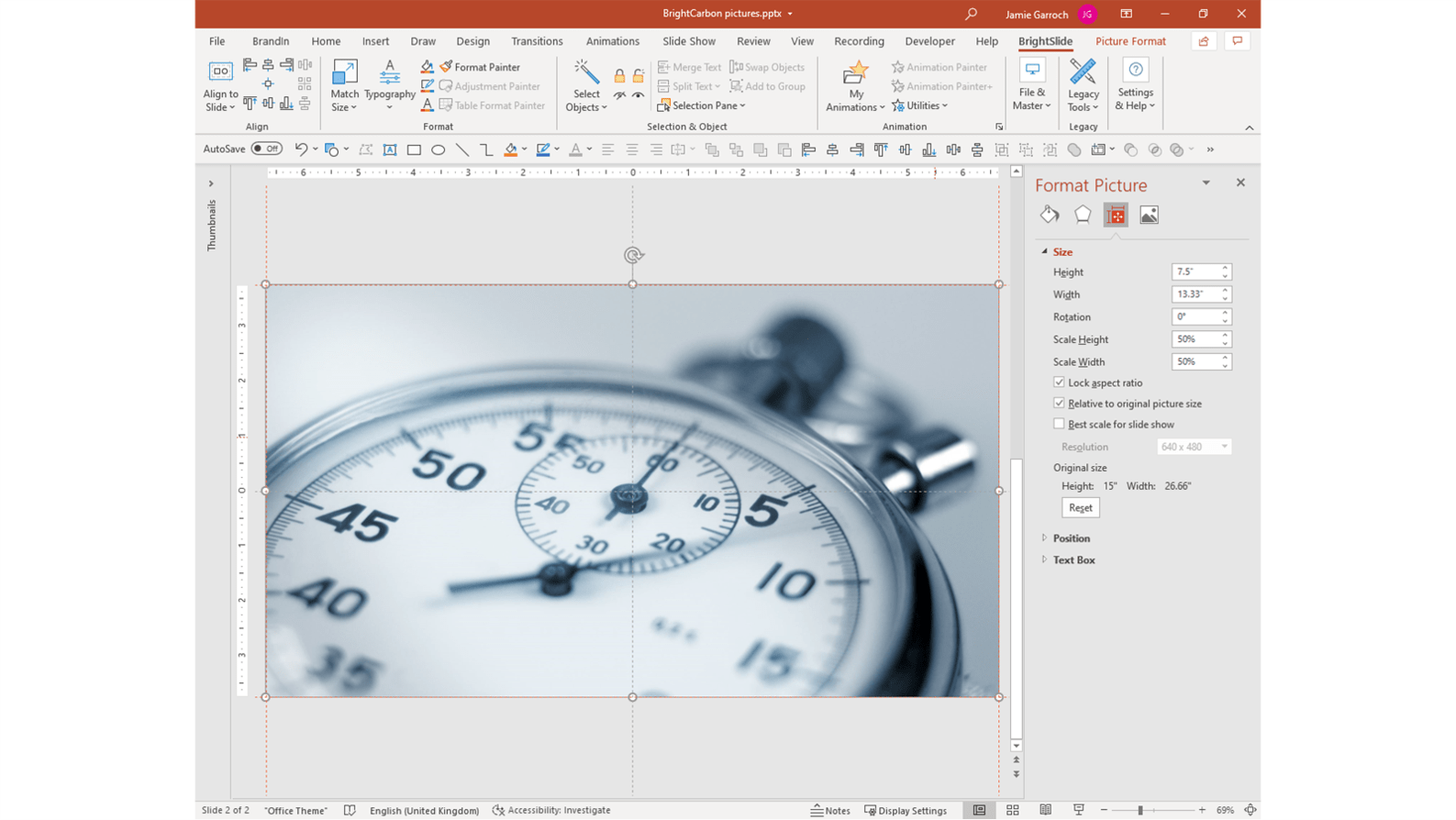 screenshot of HD1080p picture inserted into PowerPoint at 72dpi