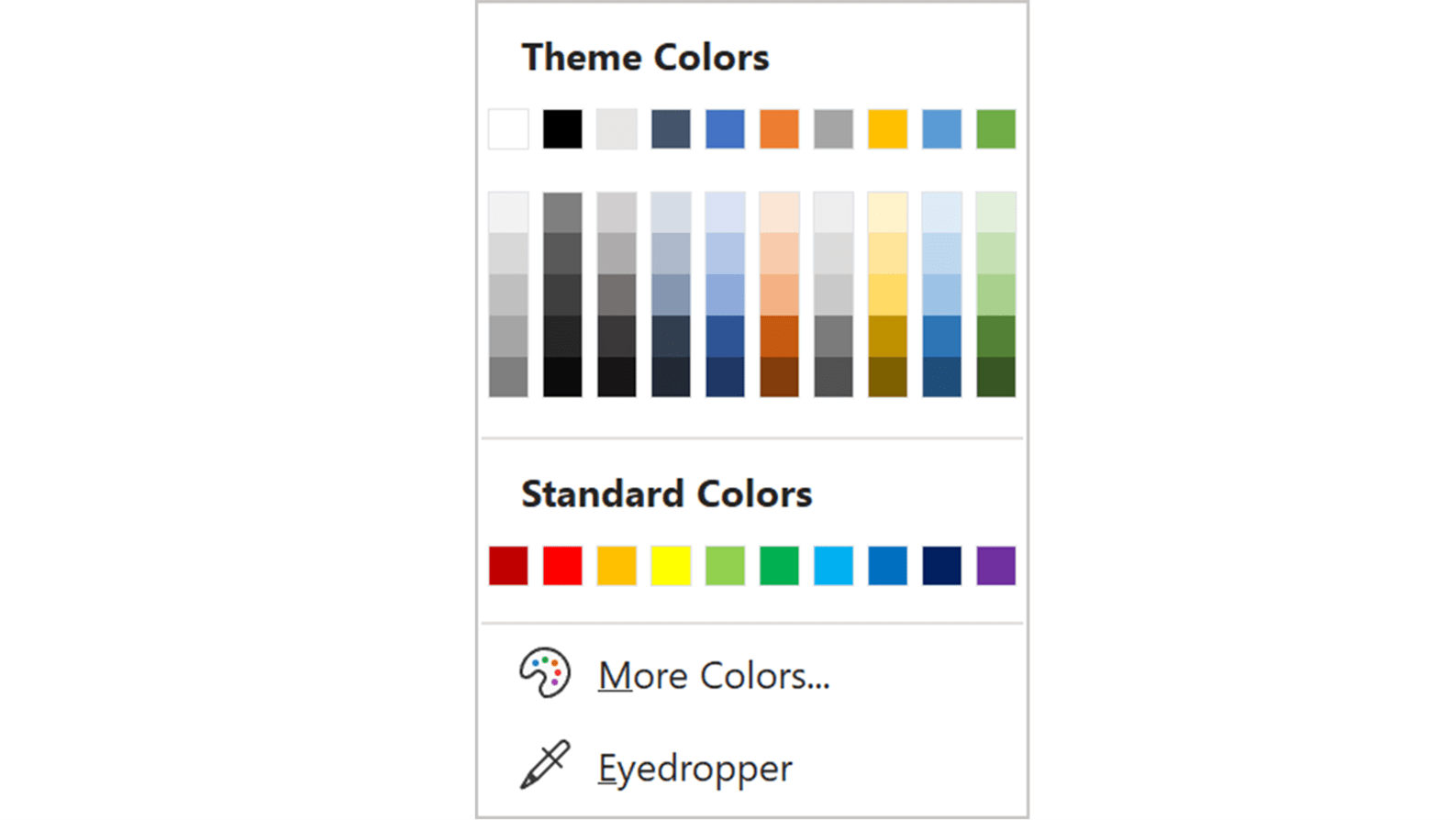 Screenshot of the Theme Colors panel in PowerPoint