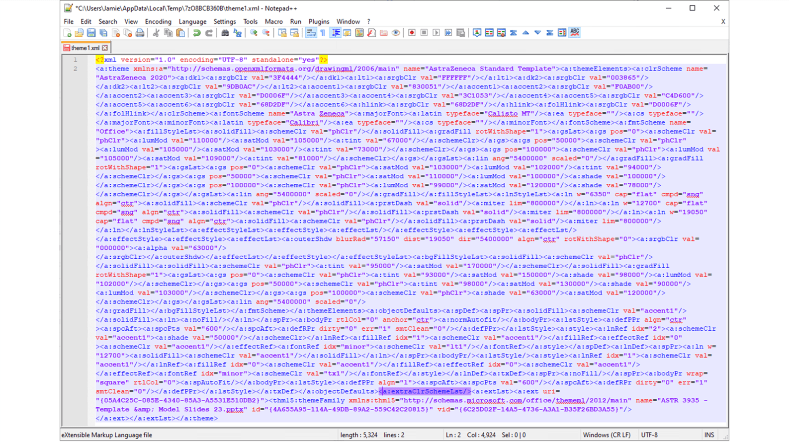 Screenshot of XML
