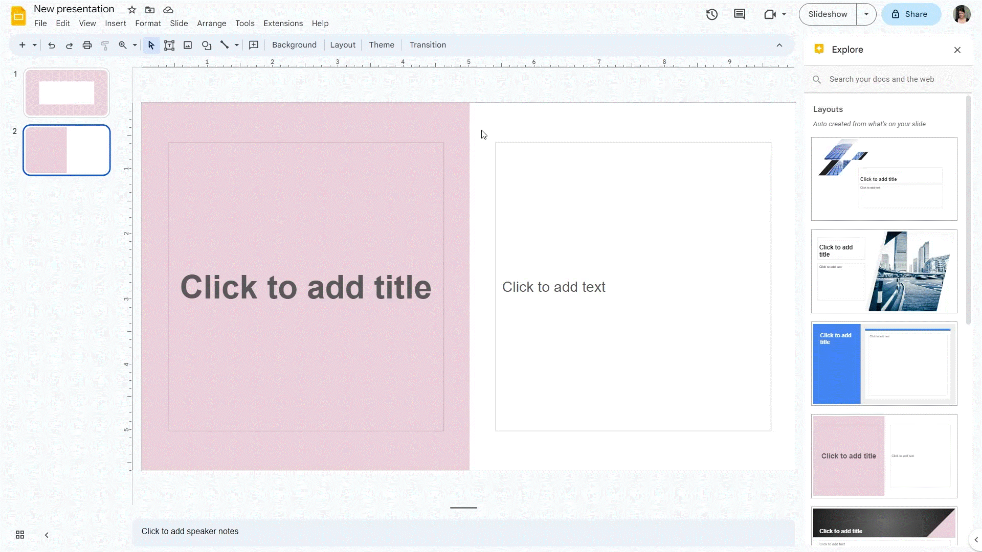 Gif showing how to insert an image into a layout in Google Slides