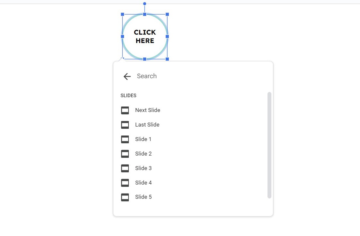 Screenshot of slide options to hyperlink an object in Google Slides