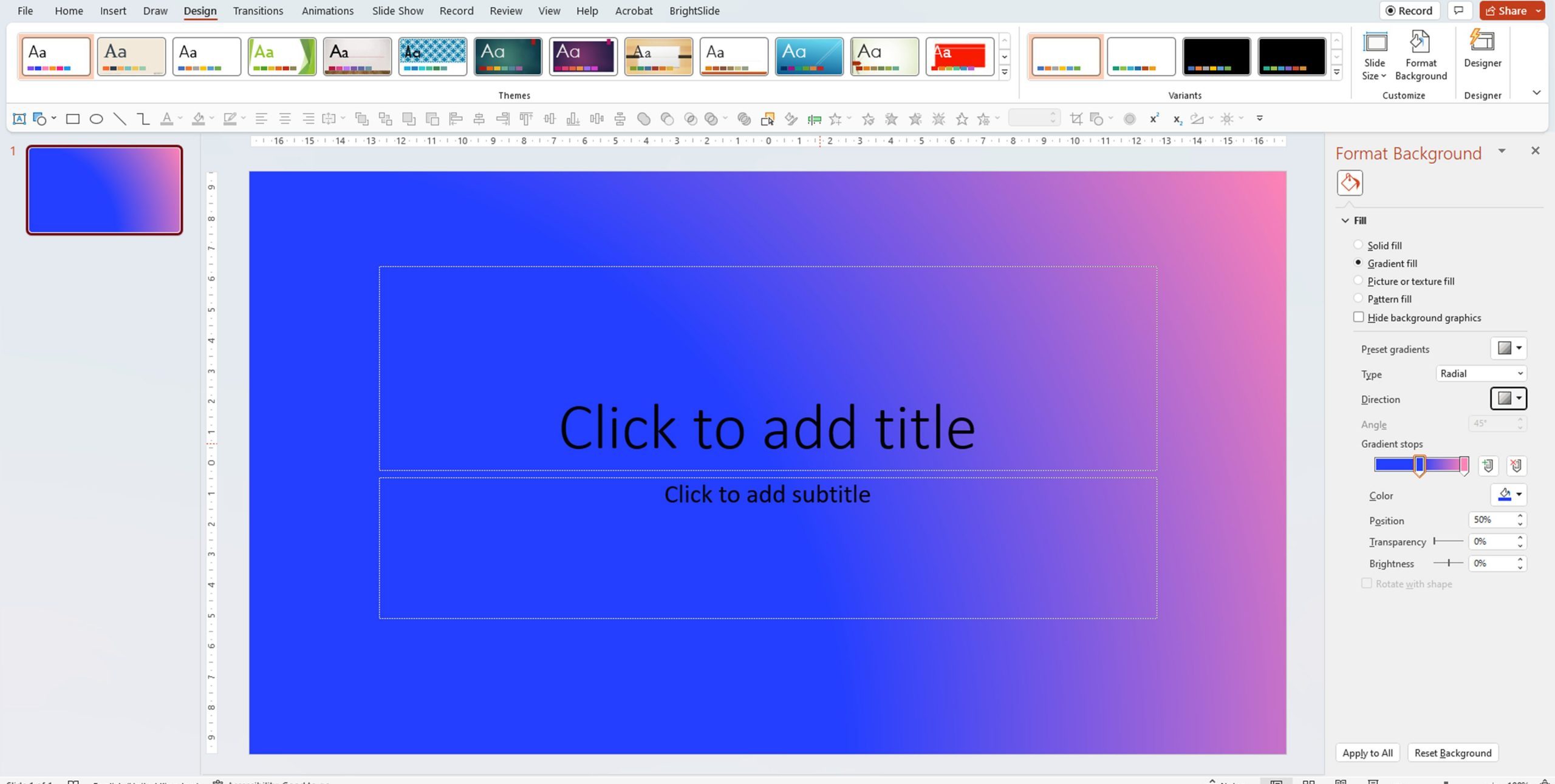 Screenshot of a gradient slide background in PowerPoint