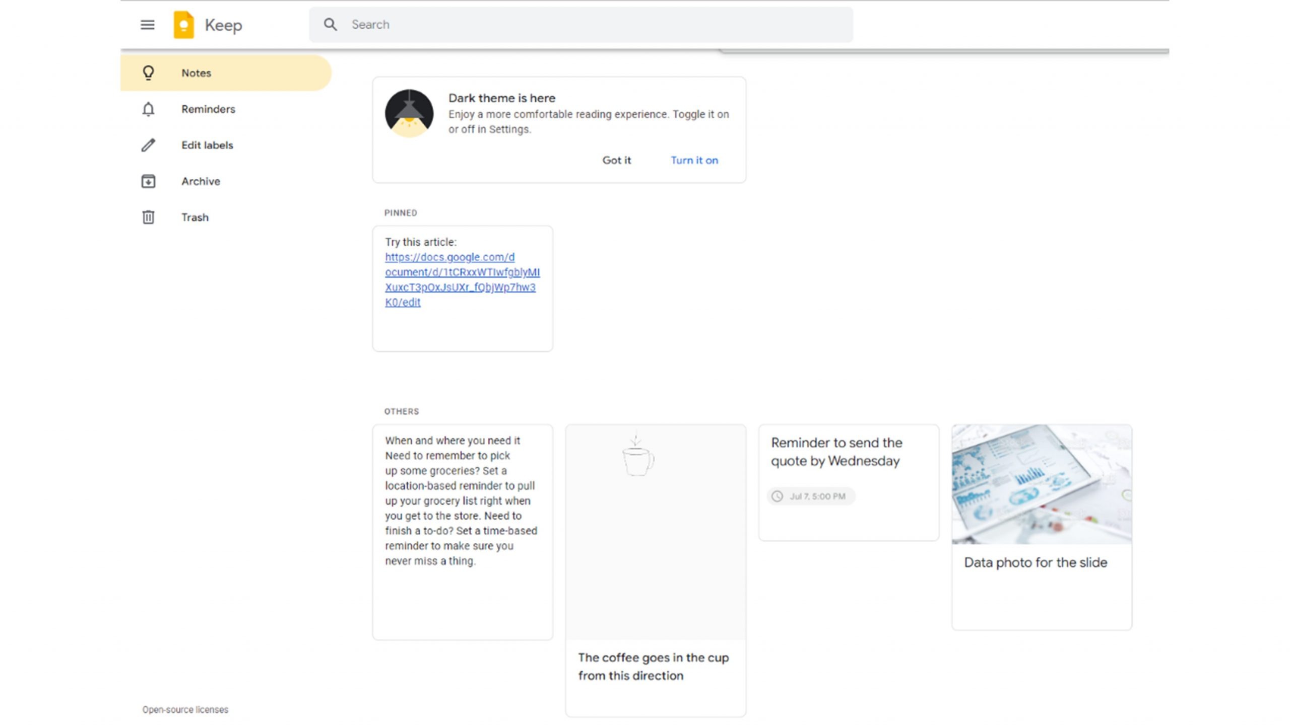 screenshot of Google Keep