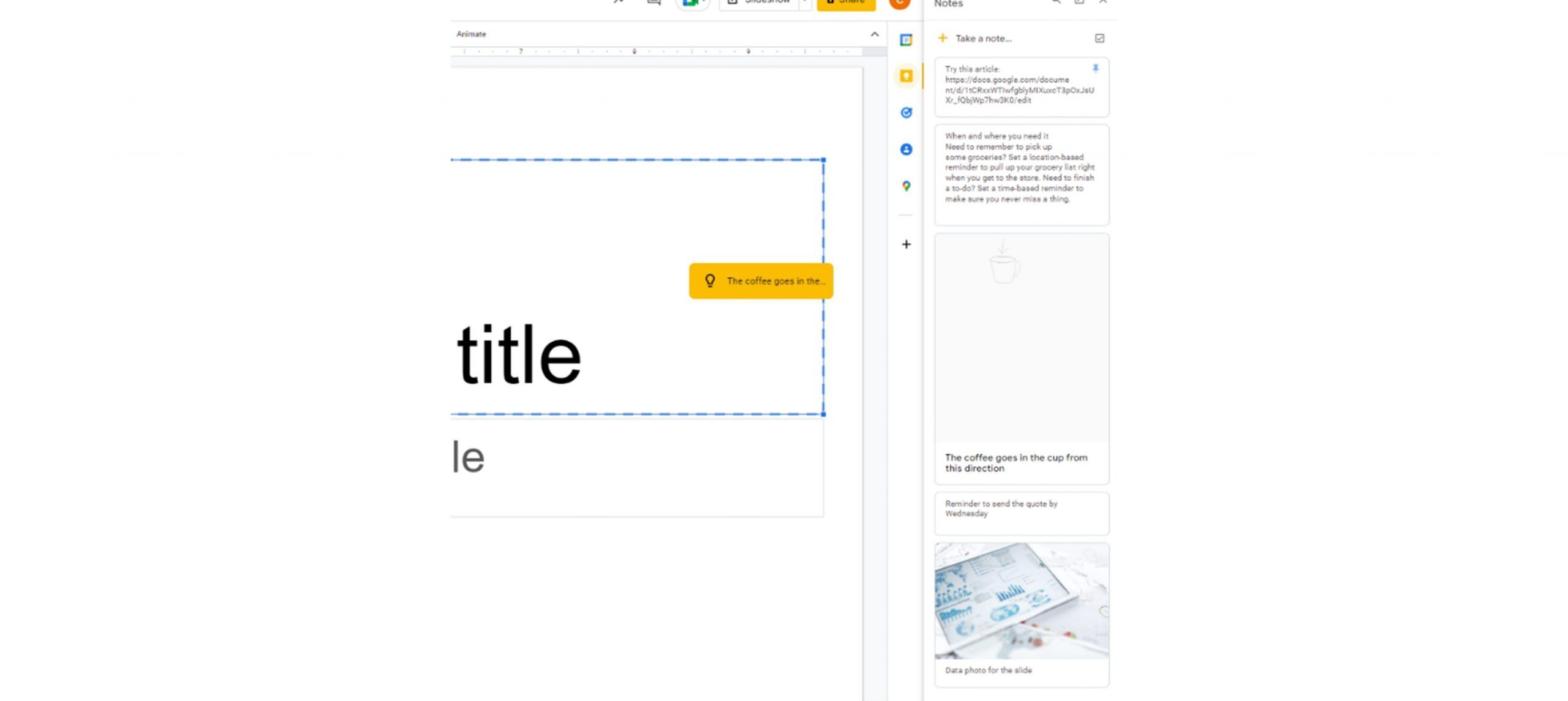 Screenshot of dragging notes into Google Slides