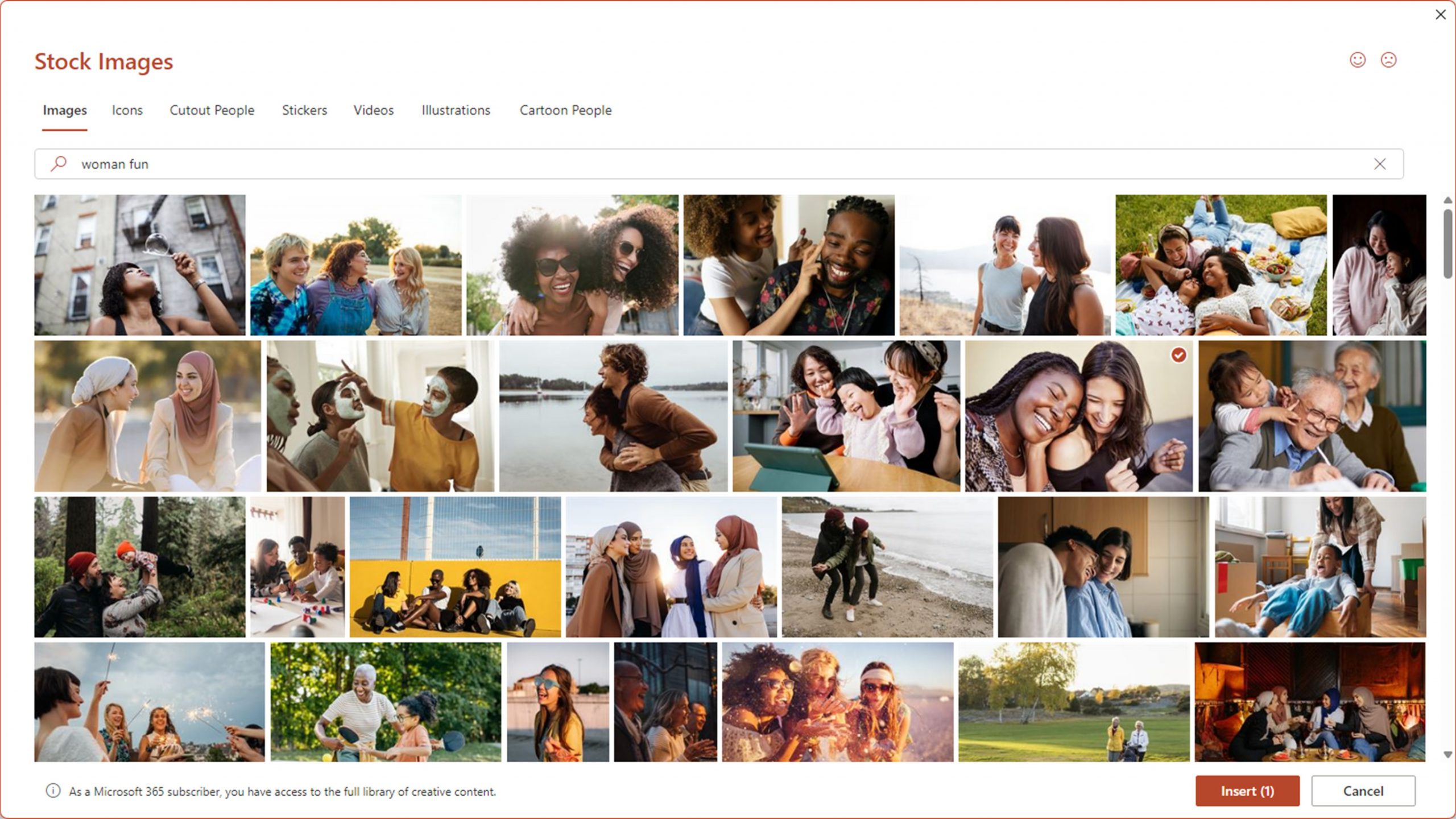 screenshot of the Stock Images pop up in PowerPoint