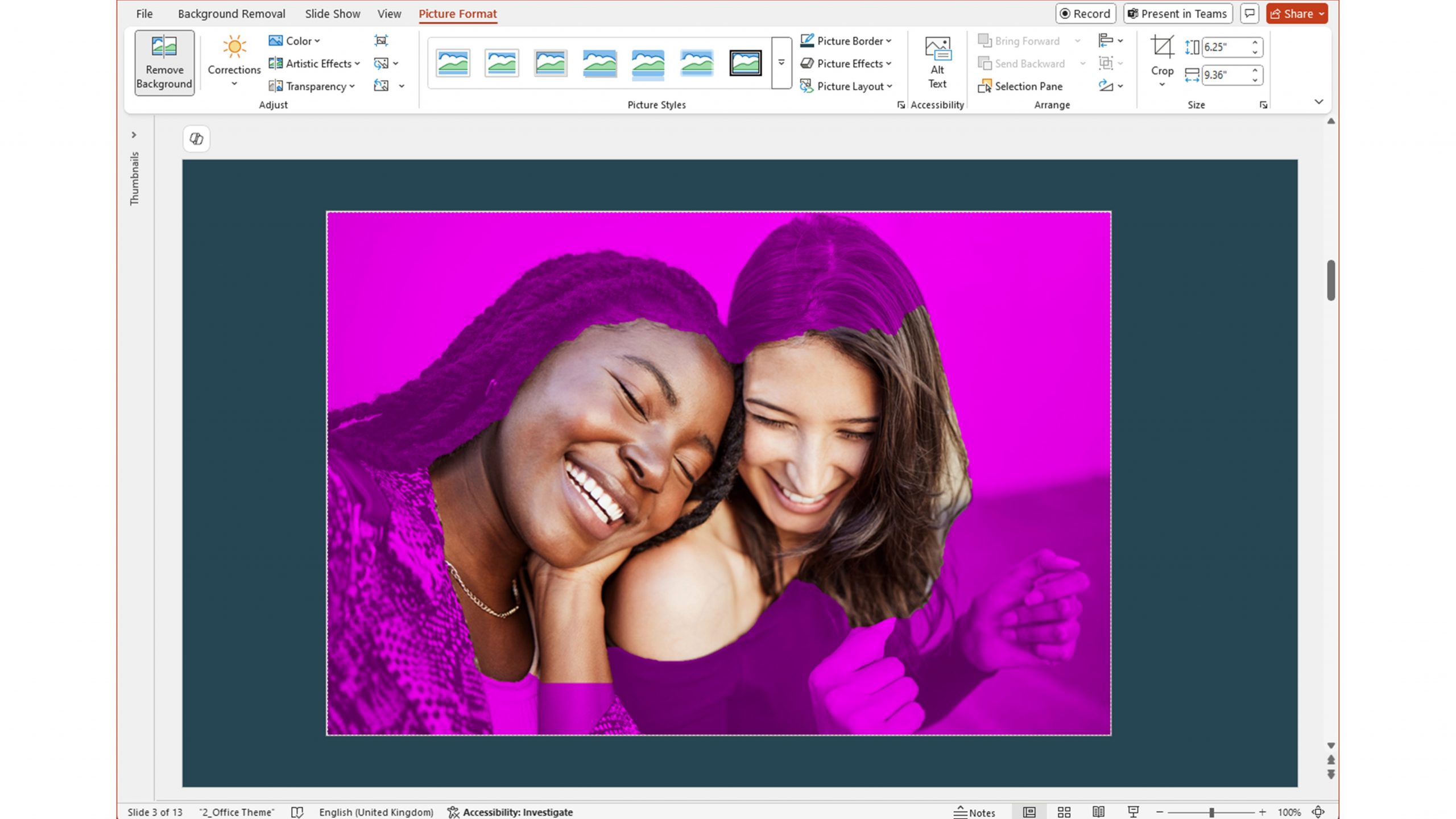 Screenshot of the powerpoint background removal tool in action