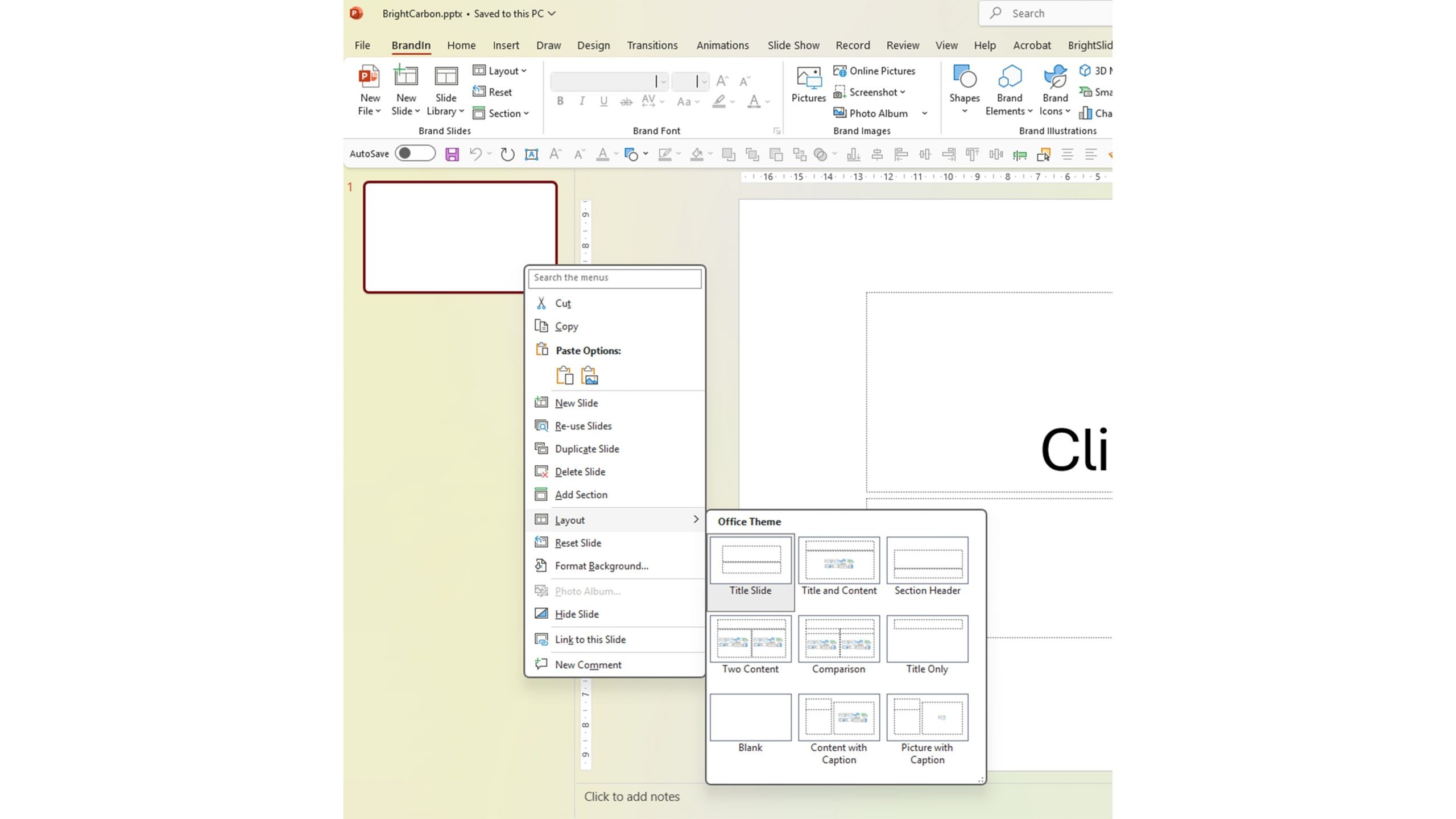 Screenshot of PowerPoint showing the core layouts